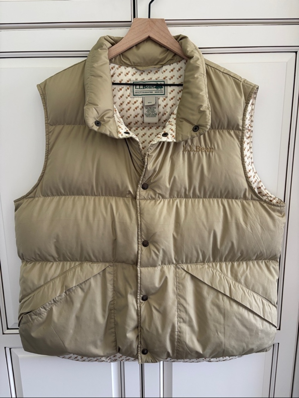 LL Bean Downtek Down Puffer Vest Packable Tan Hunting Outdoors Travel Mens XL